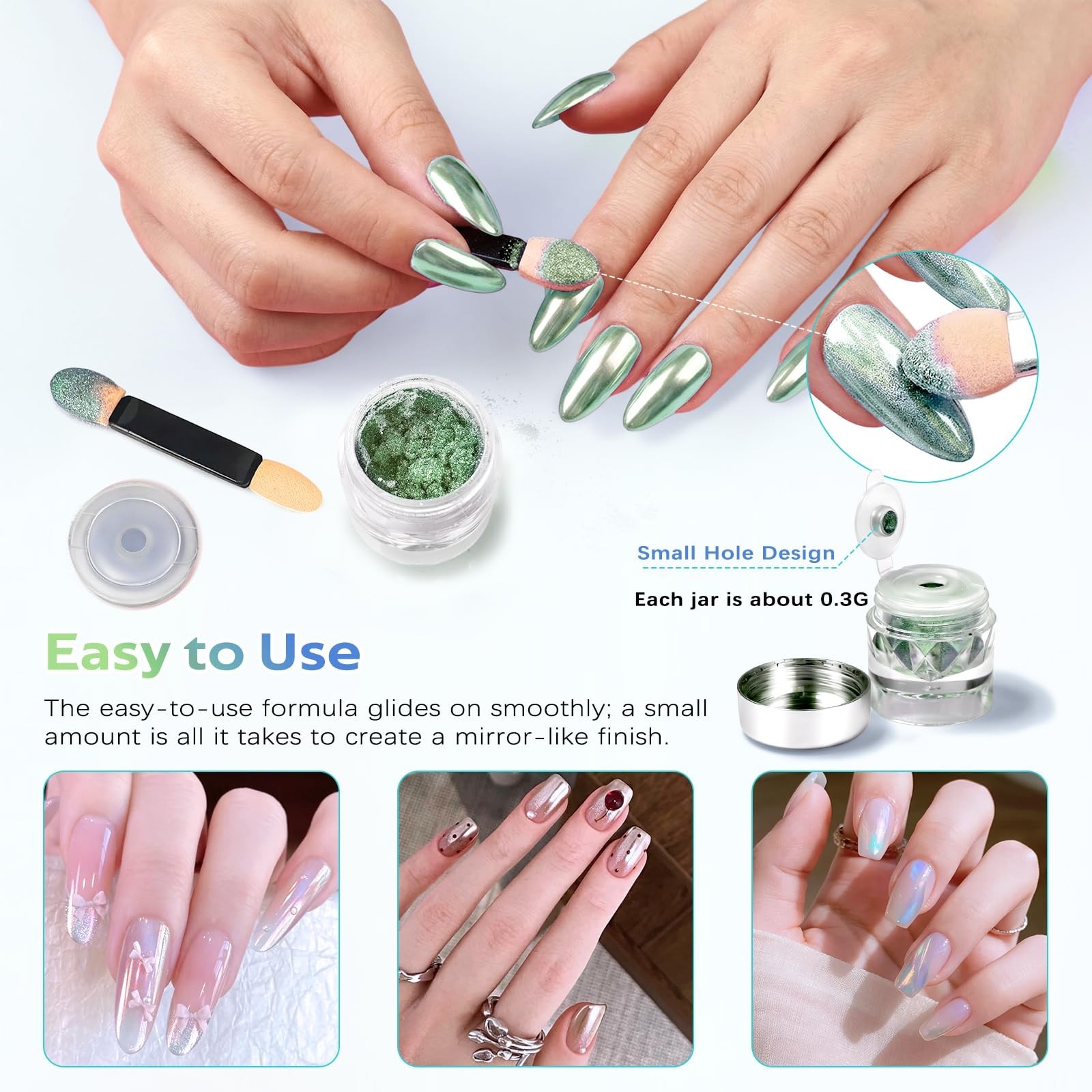 24 Colors Chrome Nail Powder – Iridescent Metallic Pigment Glitter for DIY Nail
