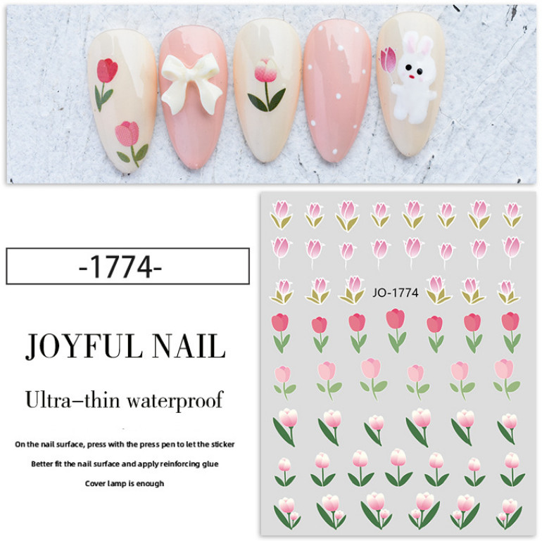 Colorful Florals Tulip Flower 3D Nail Art Sticker Elegant Pink Nail Decal NS35