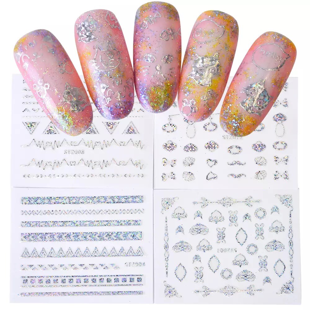 Nail art transfers Holographic 3 SHEET Free Shipping US SELLER