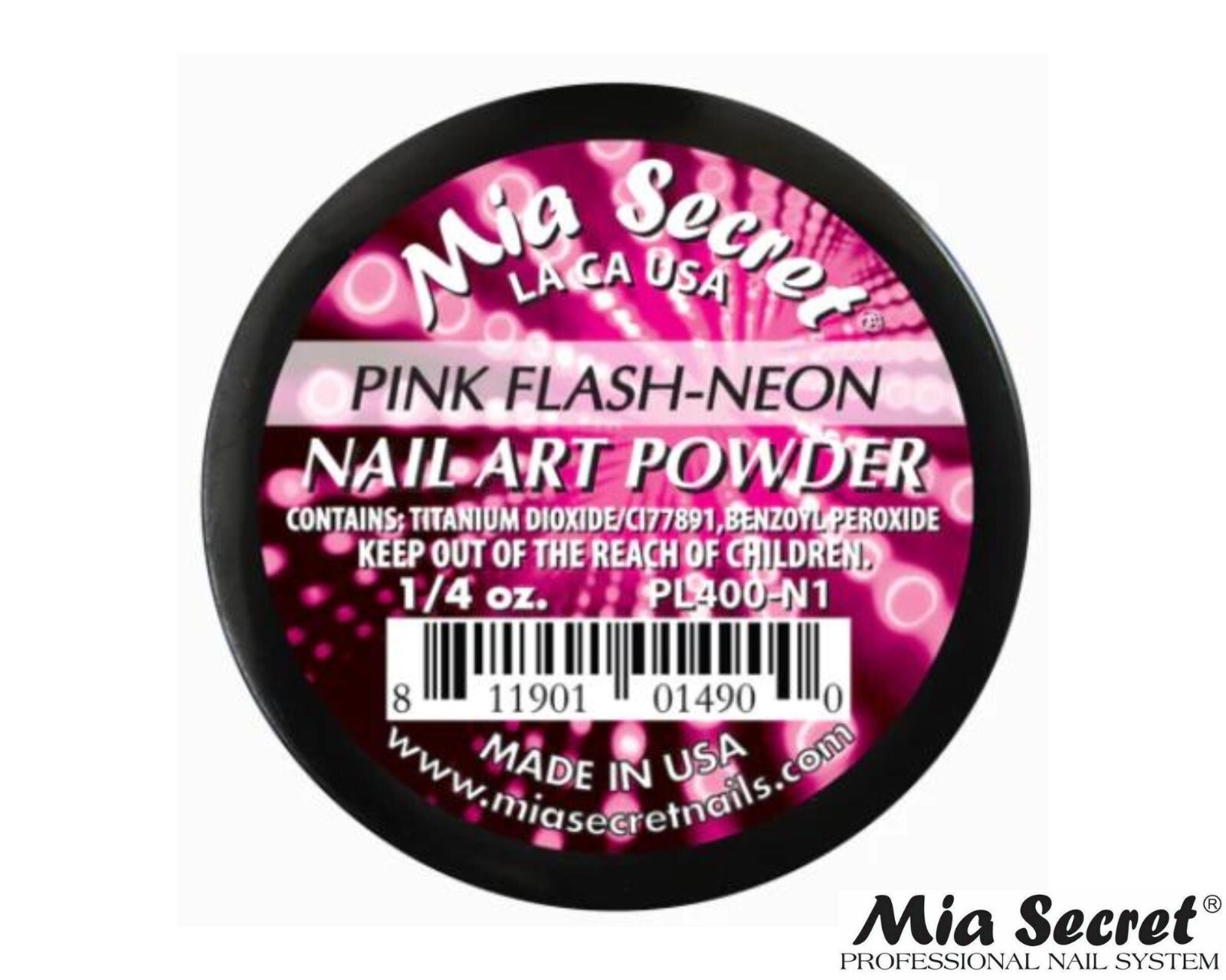 MIA SECRET Nail Art Powder 1/4oz-PINK NEON (FLASH NEON COLLECTION)
