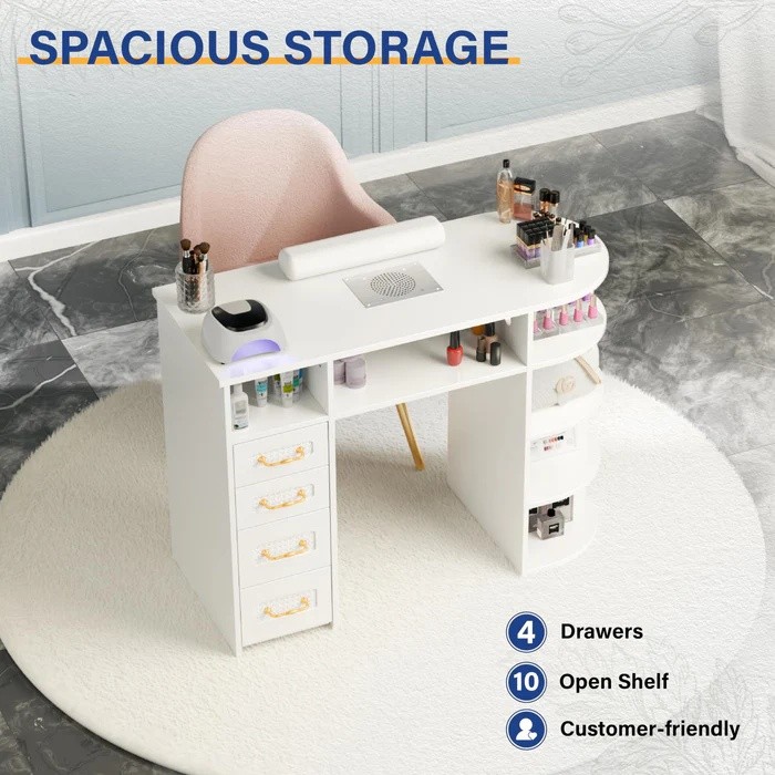 Manicure Table with Electric Dust Collector, Display Storage for Nail Technician