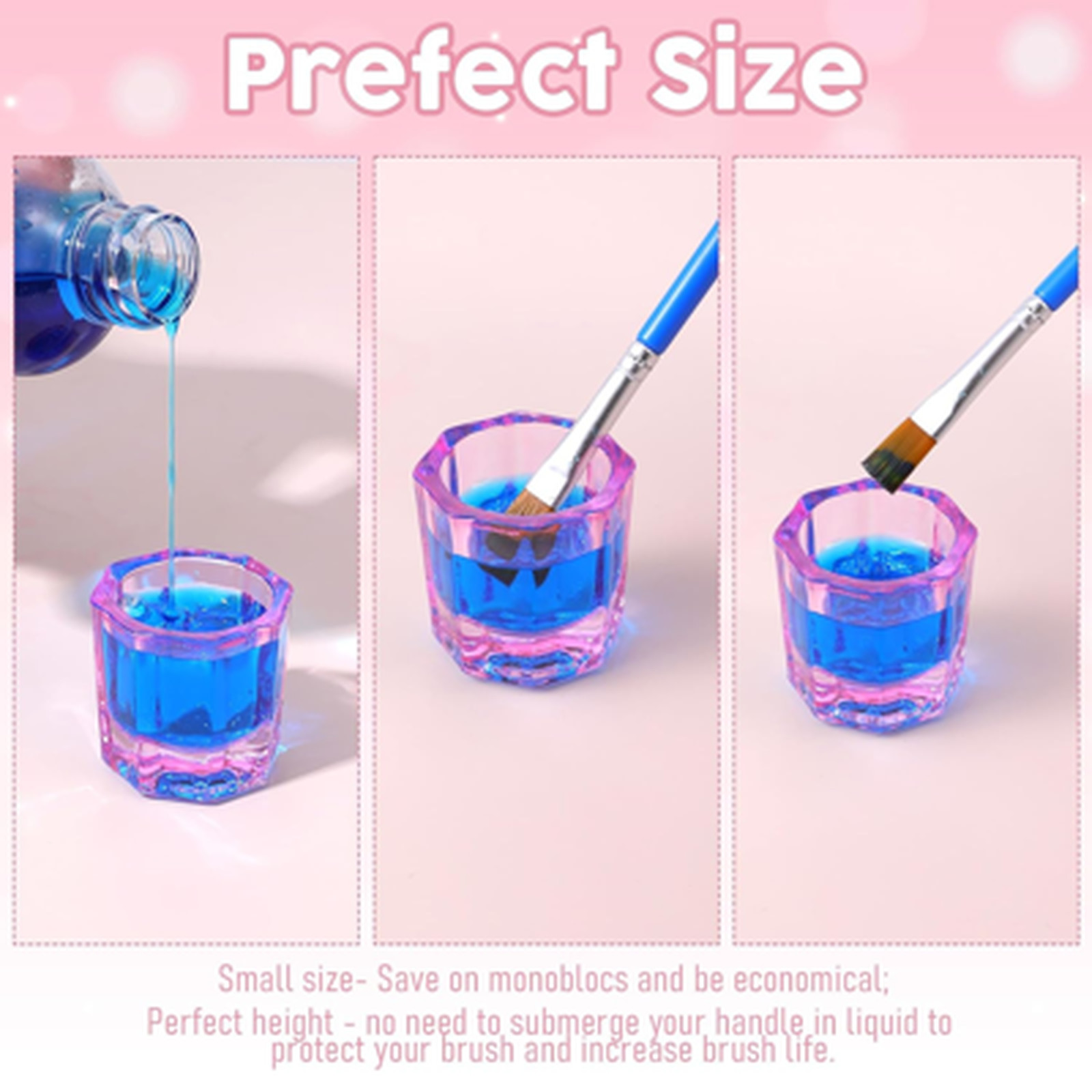 Pink Glass Nail Dappen Dish 2 Pack Acrylic Liquid Holder for Art Manicure and