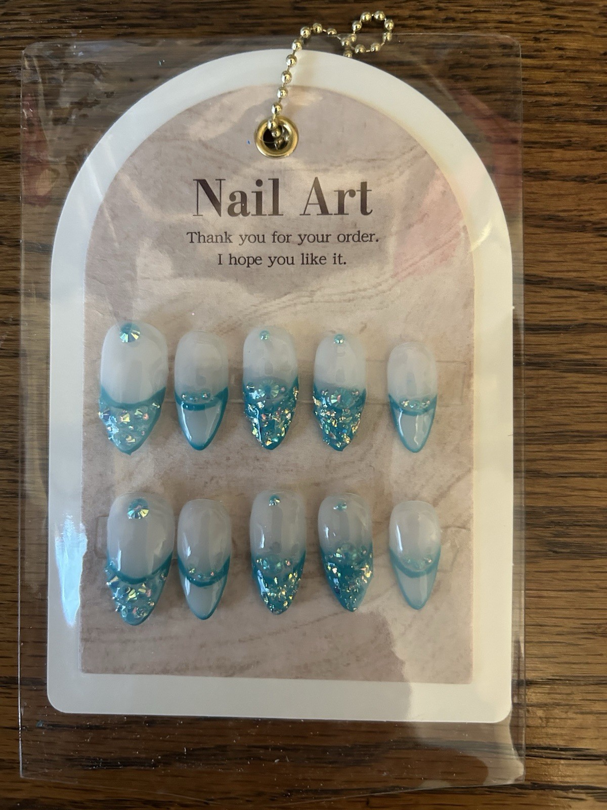 Z NAILZ! Handmade M Almond Milky White W/Turquoise French Nail & Stones Press On