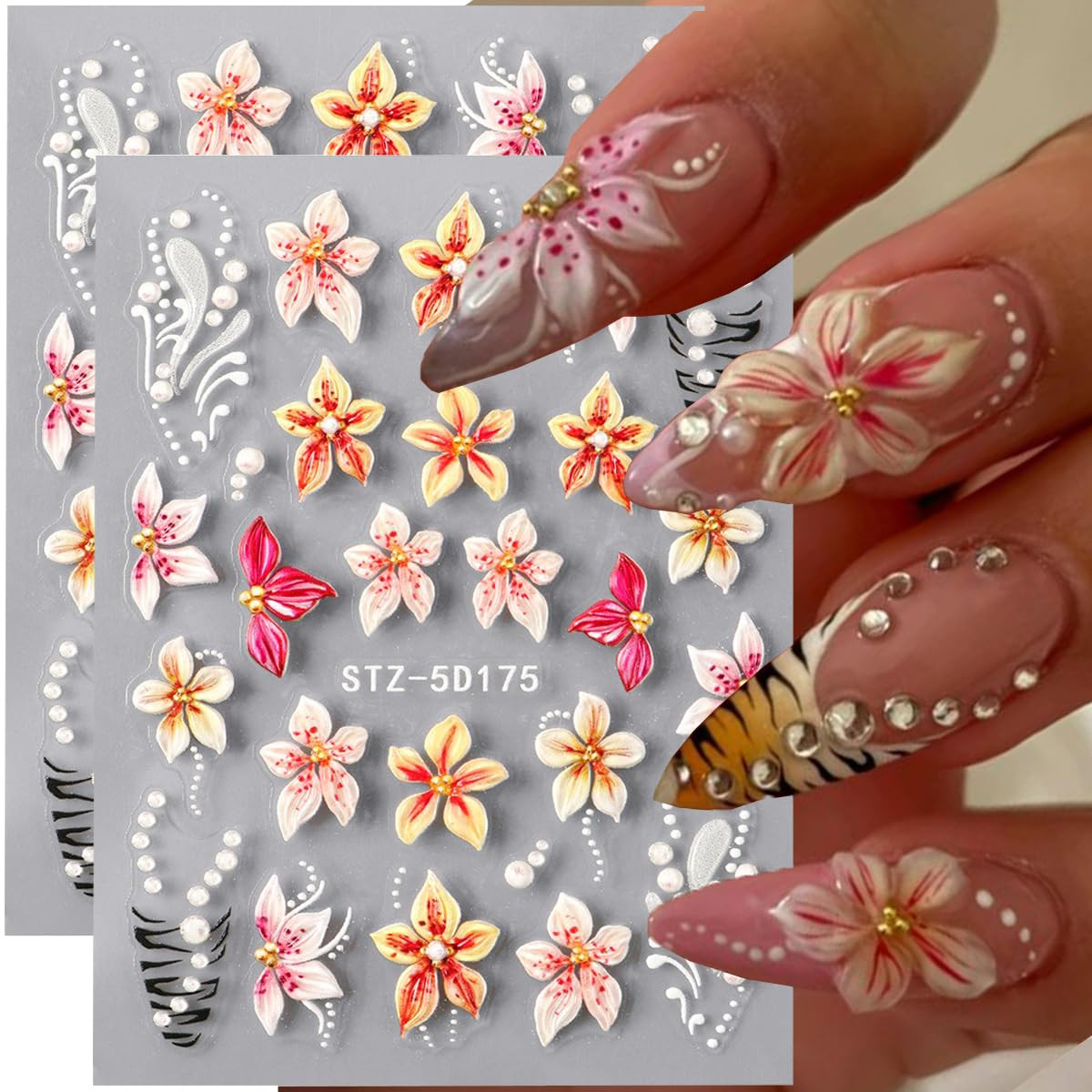 5D Flower Nail Stickers for Nail Art,5D Embossed Flower Nail Art Stickers Decals