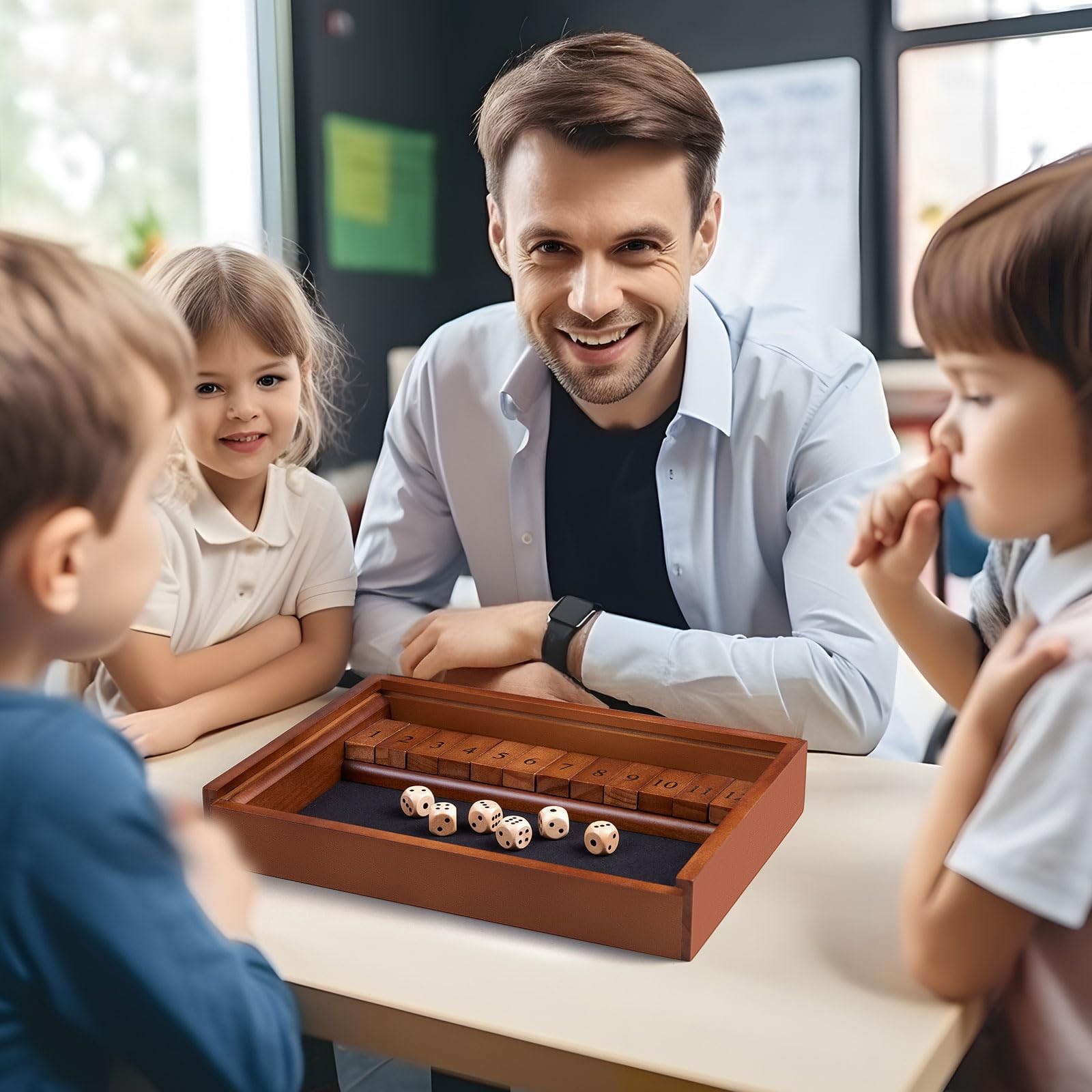 VAMSLOVE Shut The Box Dice Game Wooden Board Table 11.8*8.6*1.9 inches, Brown