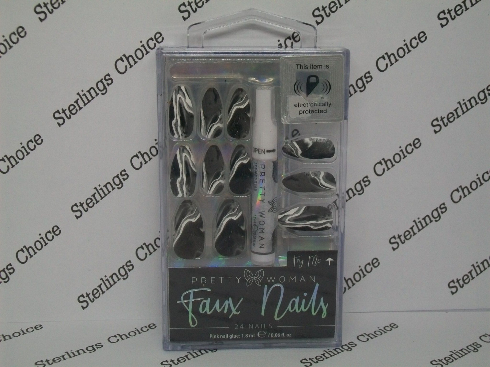 Pretty Woman Faux Nails #MNV298 Black Marbled