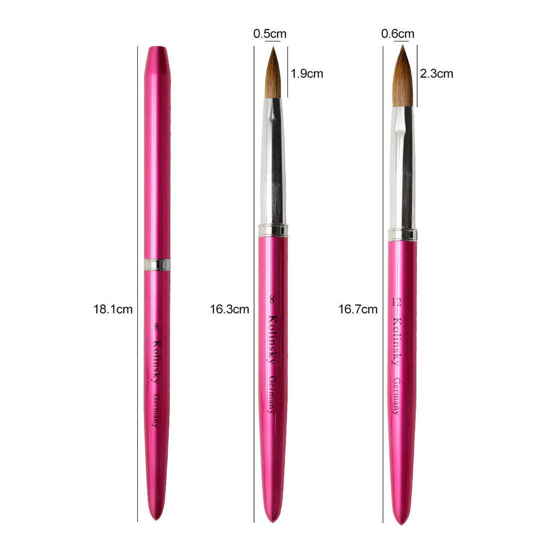Kolinsky Acrylic Nail Brush Quality Metal Handle With Cap Size 6 to 20 (CRIMPED)
