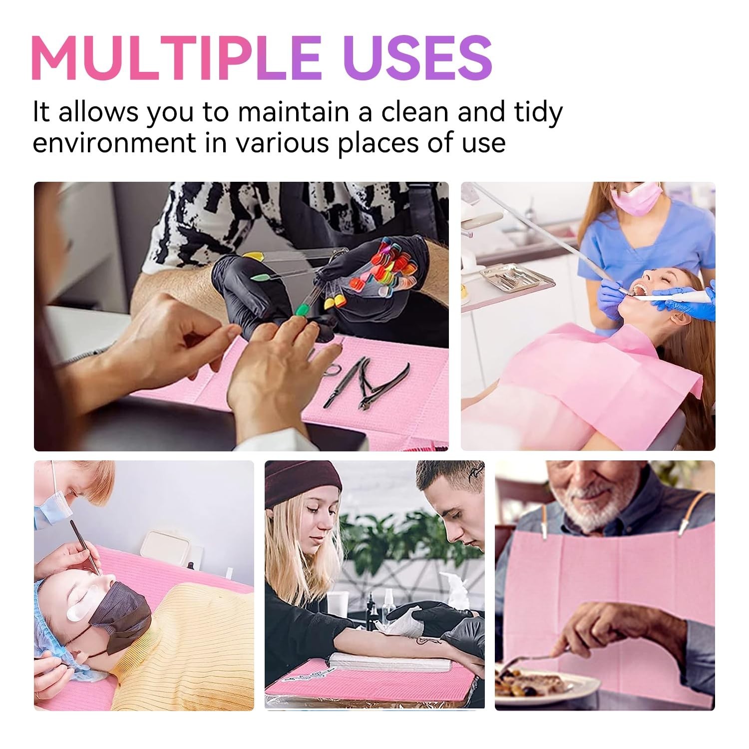 50-Pcs Disposable Pink Nail Mats – 3-Layer Absorbent Desk Protection for Salons