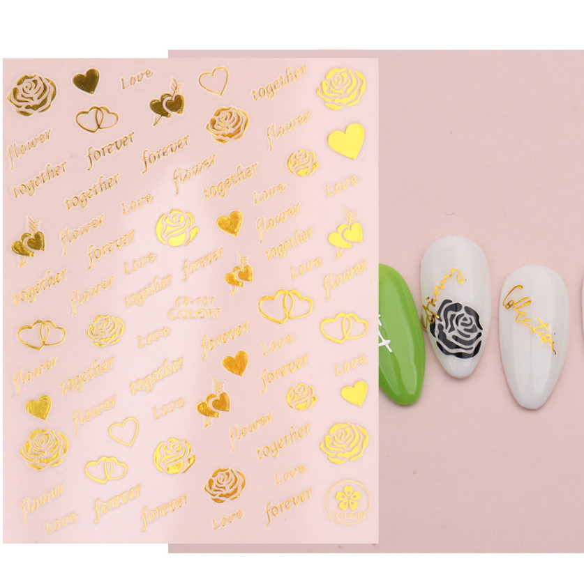 Spring Valentine’s Day Nail Sticker Heart Love Rose English Letters DIY NH21