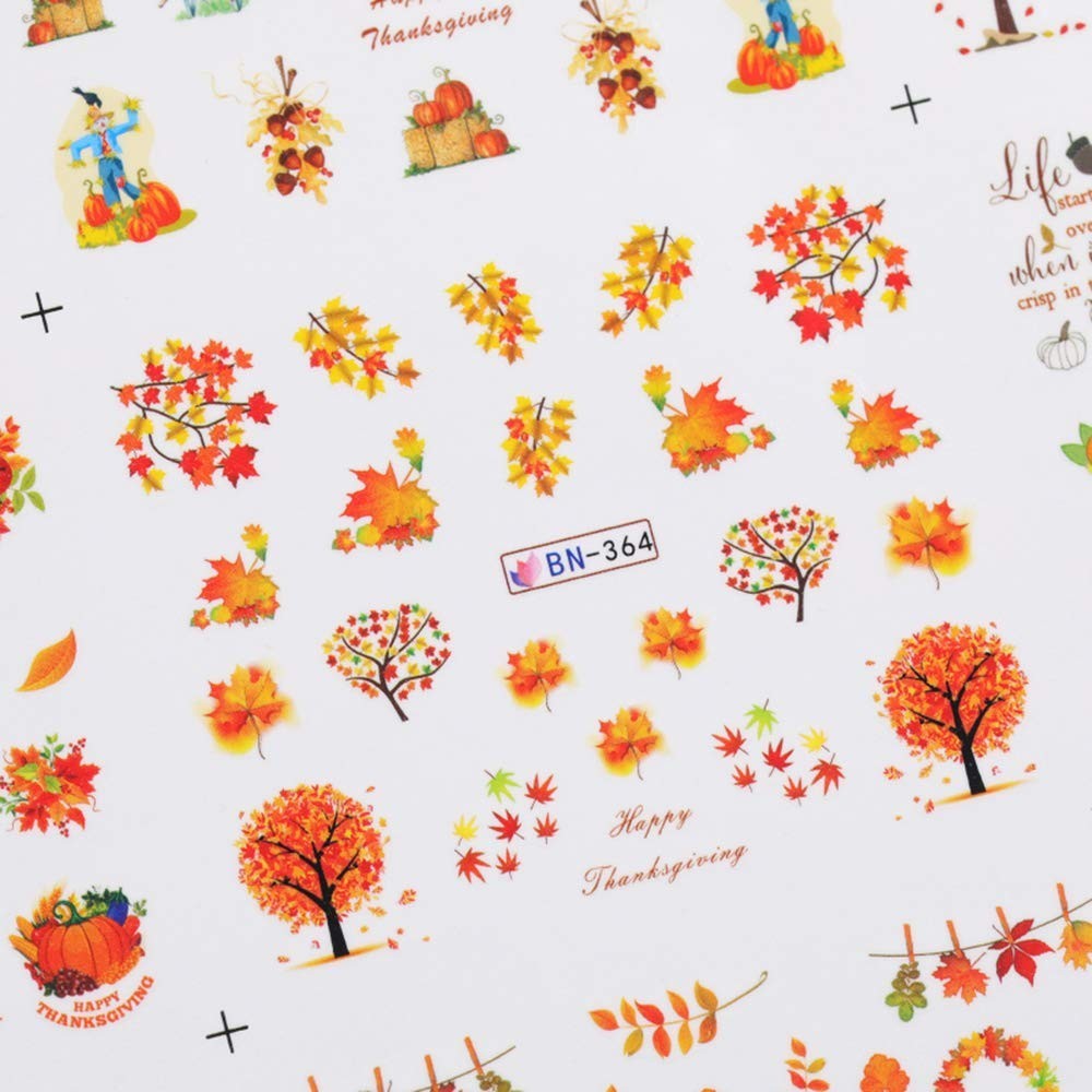 Fall Nail Stickers Autumn Maple Leaf Nail Art Decals Thanksgiving Day Water D…