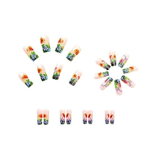 Flowers Press on Nails Short Square Shaped False Nails with Colorful Style 8