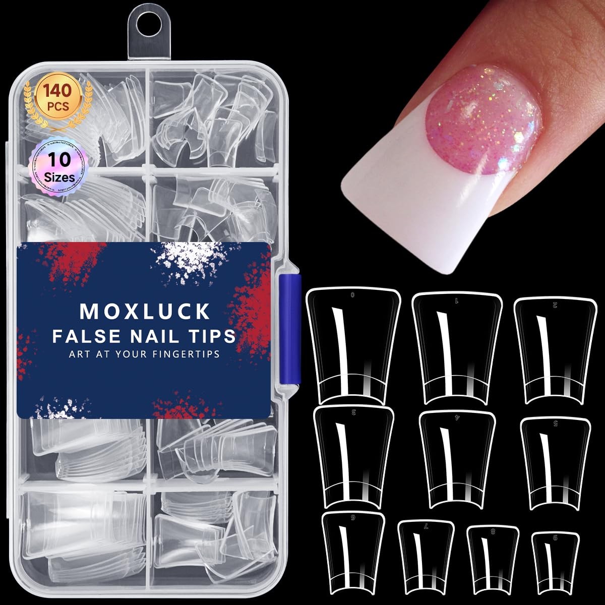 Moxluck Stiletto Nail Tips,Soft Gel Almond Half 140 Piece Assortment, SET-4
