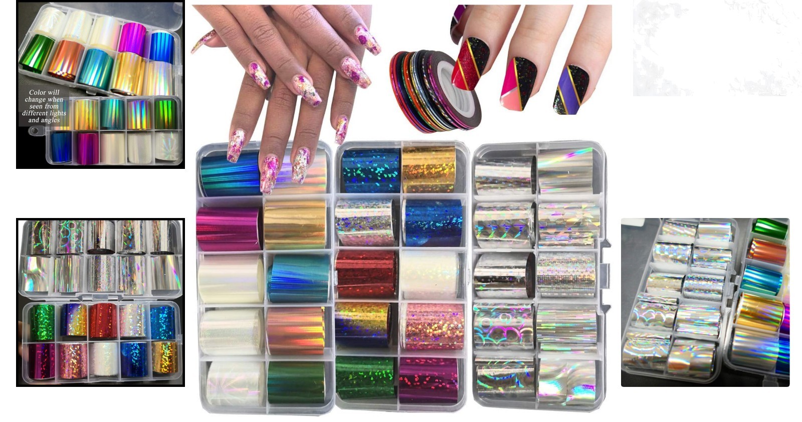 Silver Holographic Nail Foil Stickers 30 Designs 3 Pack Nail Art Transfer Tape