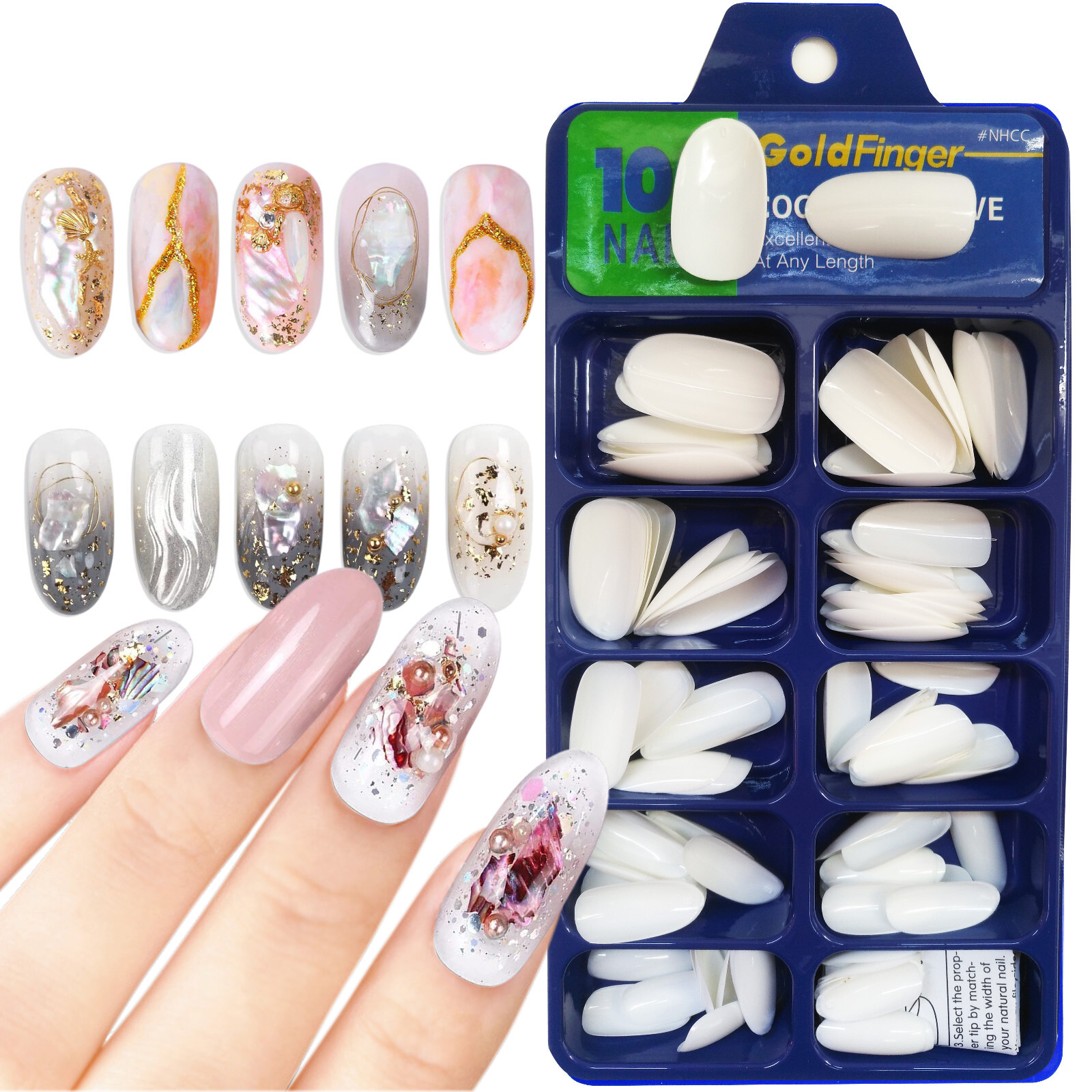 [DDP] Oval Acrylic Artificial False Nail Tips 100x Rounded Full Cover Fake Nail