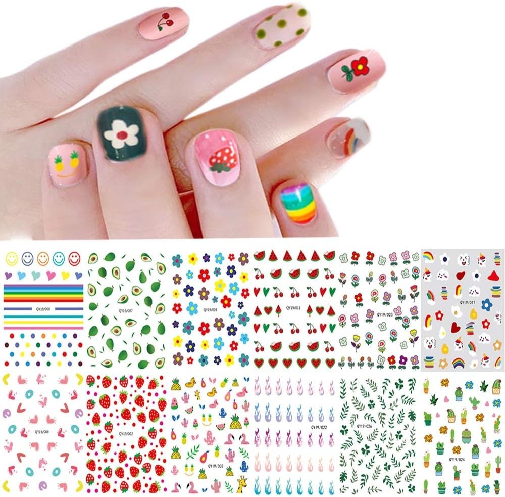 Nail Stickers for Women and Little Girls – 12 Sheets 3D Self-Adhesive DIY Nai…