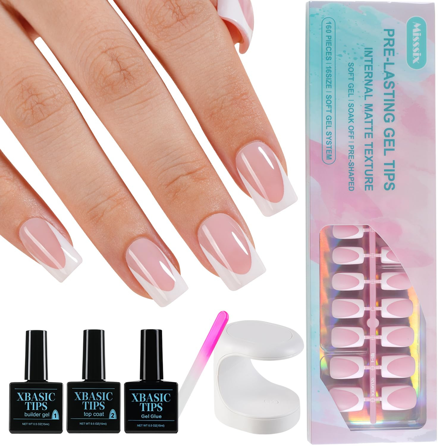 Deep French Tip Press on Nails, 160Pcs French Gel Nail Tips, Short Square Soft G