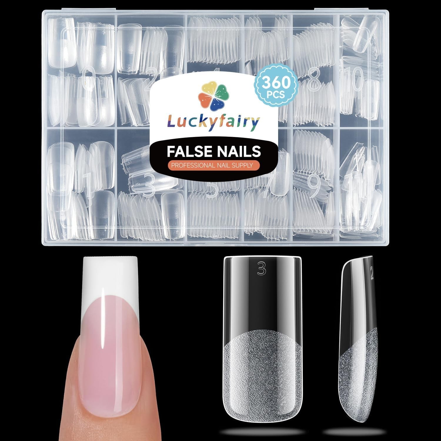 Luckyfairy Medium Square Nail Tips, 360pcs Soft Pre-Shaped Acrylic Fake Nails…