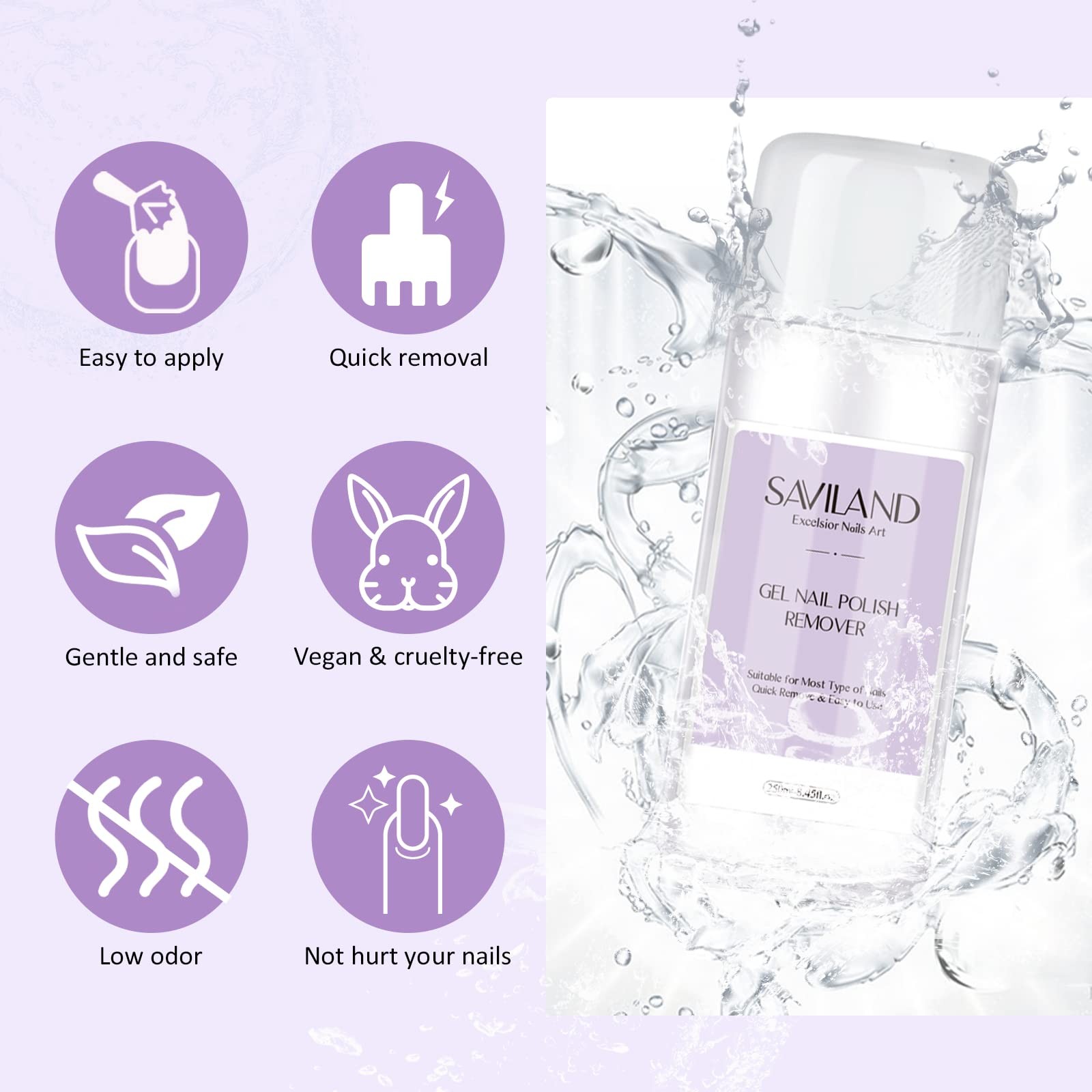 SAVILAND Gel Nail Polish Remover Kit: 250ml 8.45 fl.oz (Kit 2), Purple