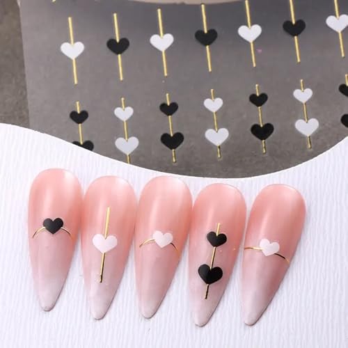 4Pcs Valentine’s Day Nail Art Stickers – Hearts Nail Decals – Glossy Metallic A6