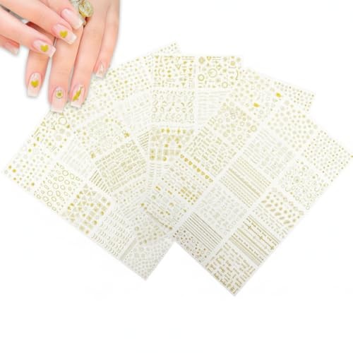 30 Sheets Gold Foil Nail Art Stickers, 3D Self-Adhesive Nail Decals, Star