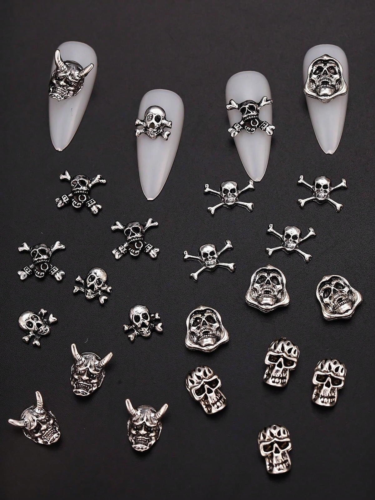 24pcs/Set Dark Skull Shaped Alloy 3d Nail Art Decoration Accessories