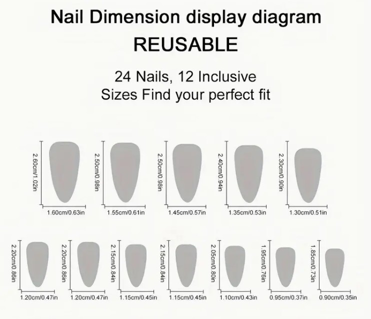 24 Medium Press on nails kit w glue ombre black clear goth fall