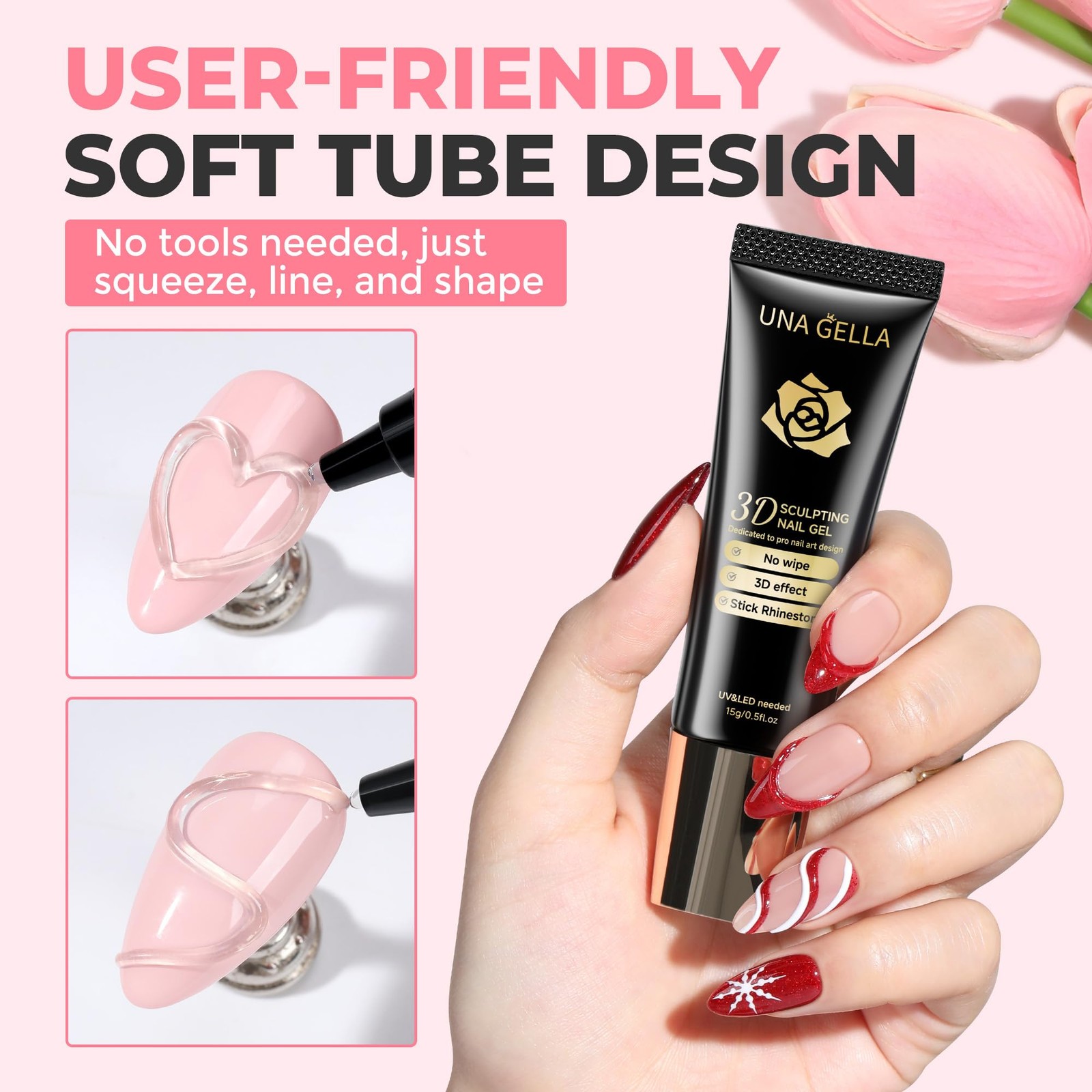 UNA GELLA 3D Gel Nail Art, Sculpting G el Glue 15g 4 in 1 clear