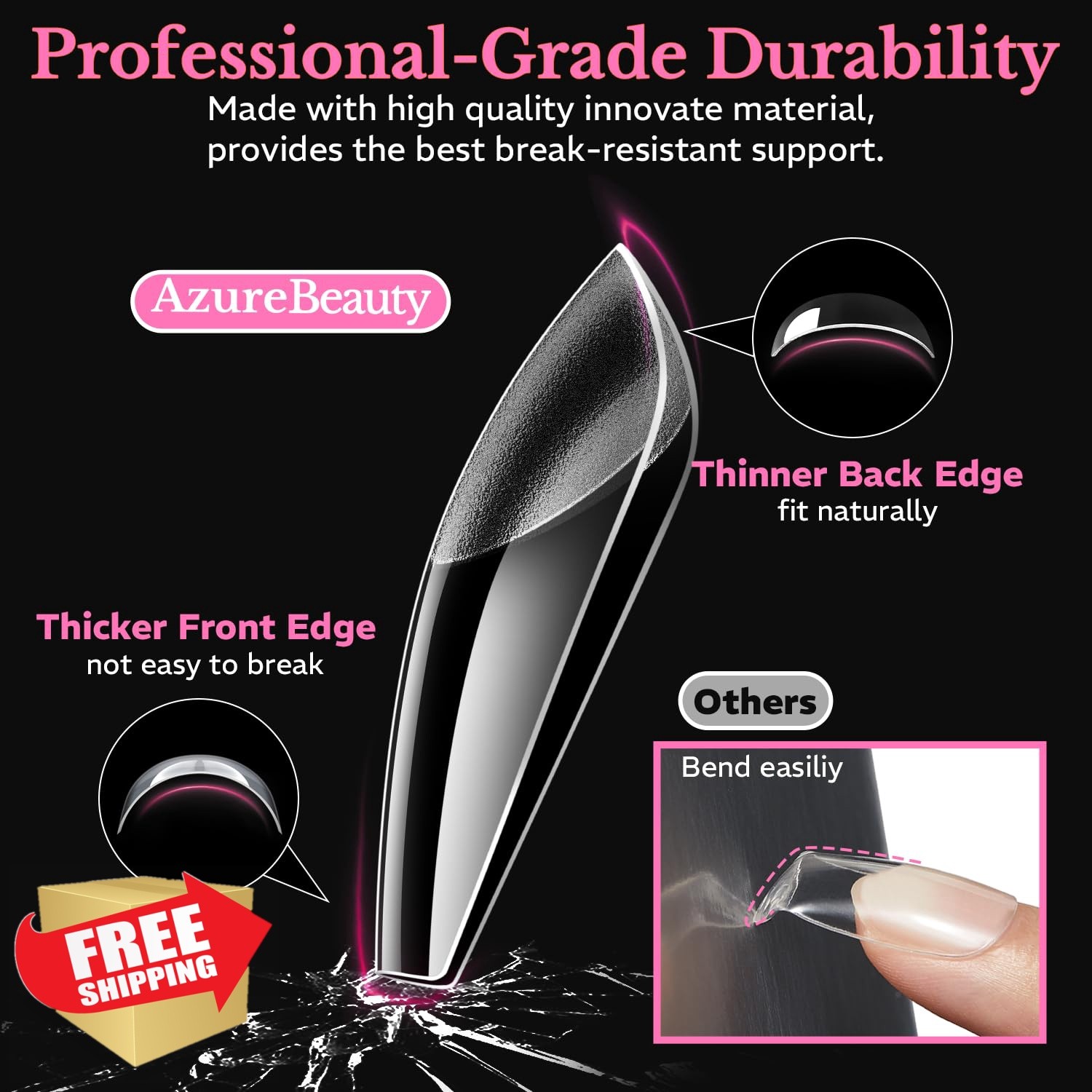 AZUREBEAUTY Long Coffin Soft Gel Nail Tips 600pcs 15 Sizes Clear