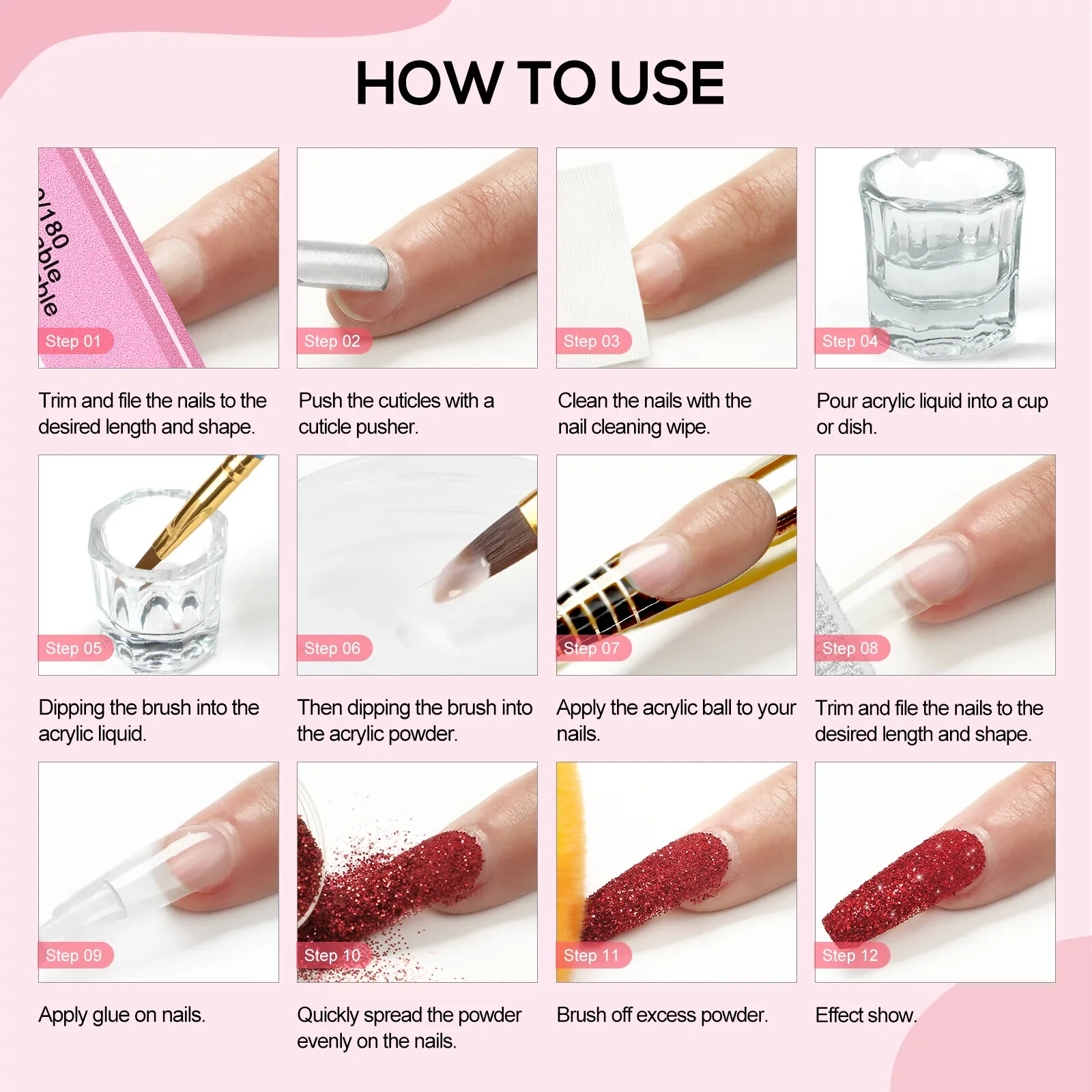 Coscelia COSCELIA Acrylic Nail Kit Pink White Clear Acrylic Powder, 12 Colors Na