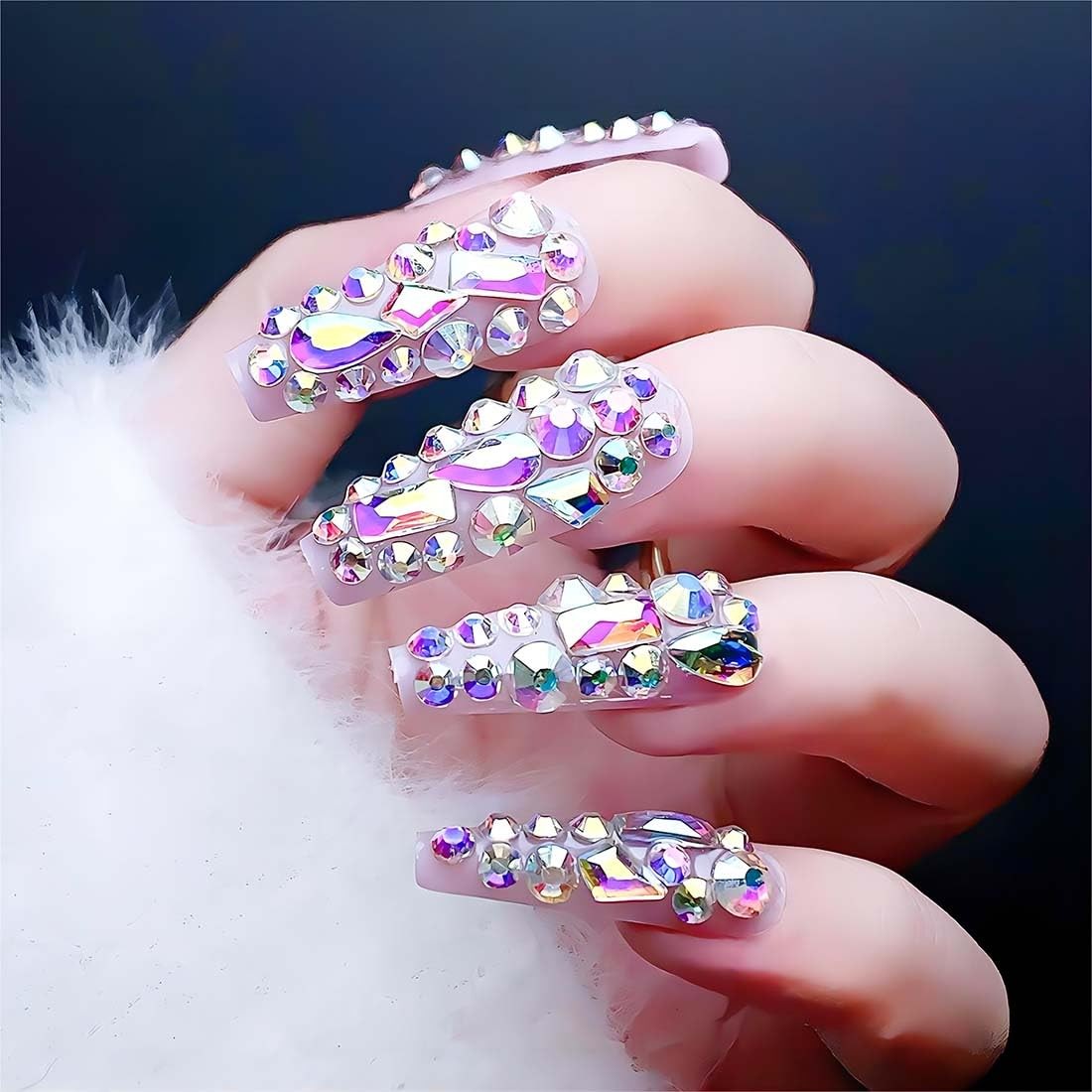 Luxurious 3D Crystal Press on Nails Long Coffin False General,24, ZS Style-8