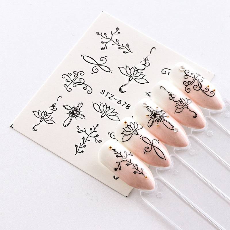 Nail Art Stickers Water Transfers Black Decals Lace Jewellery Design