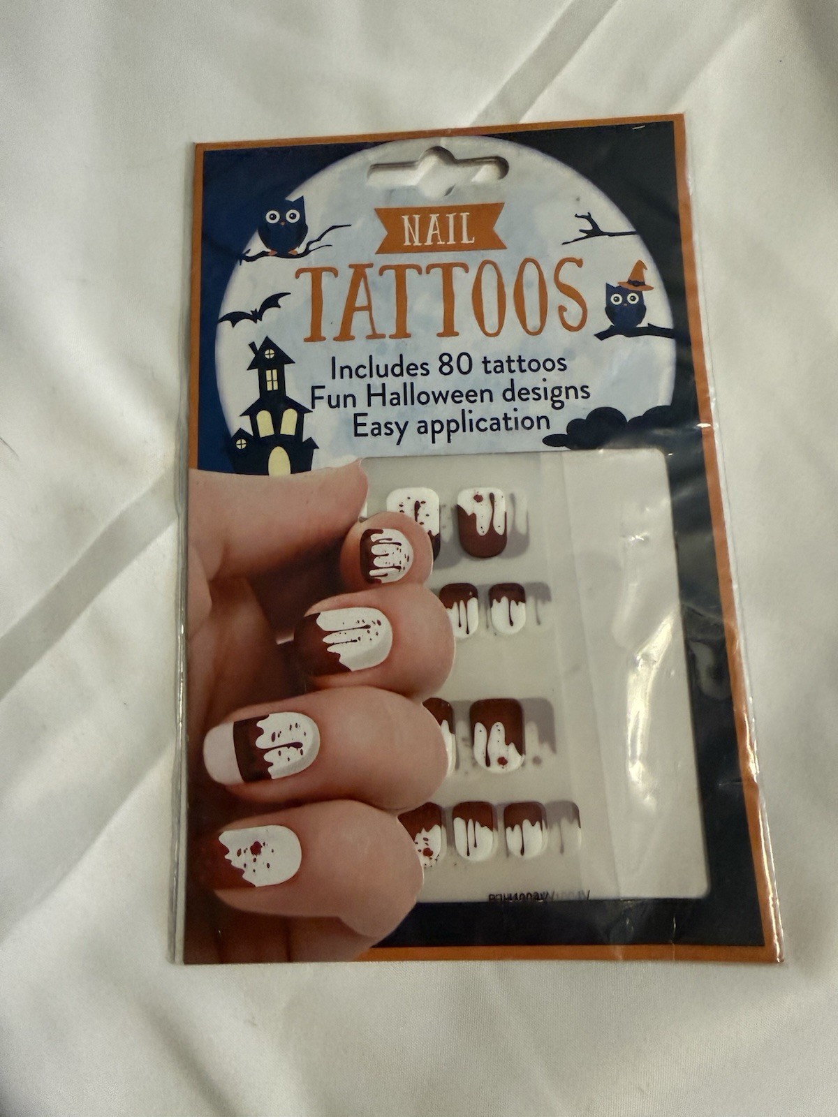 Halloween Nail Tattoo 80 Pack White Brown Red Easy Application Nail Art