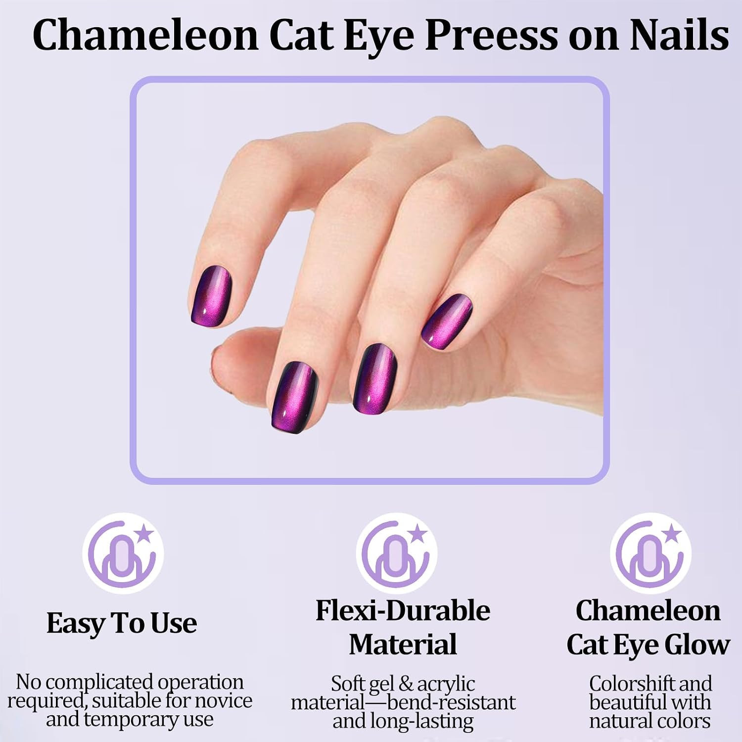 210Pcs Cat Eye Press on Nails for Women 7 Colors Short Square Reusable Nail Tips