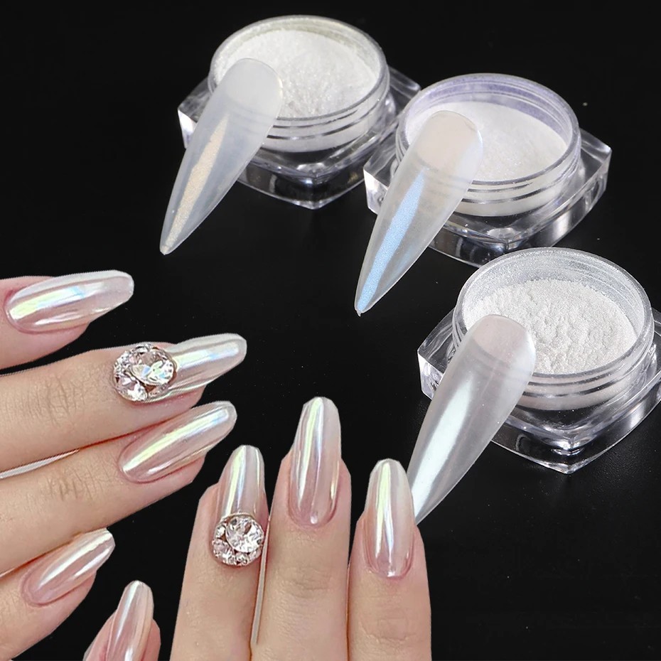 White Pearl Chrome Nail Powder Glitter Art Powder Dust Glimmer Hot Nails Premium