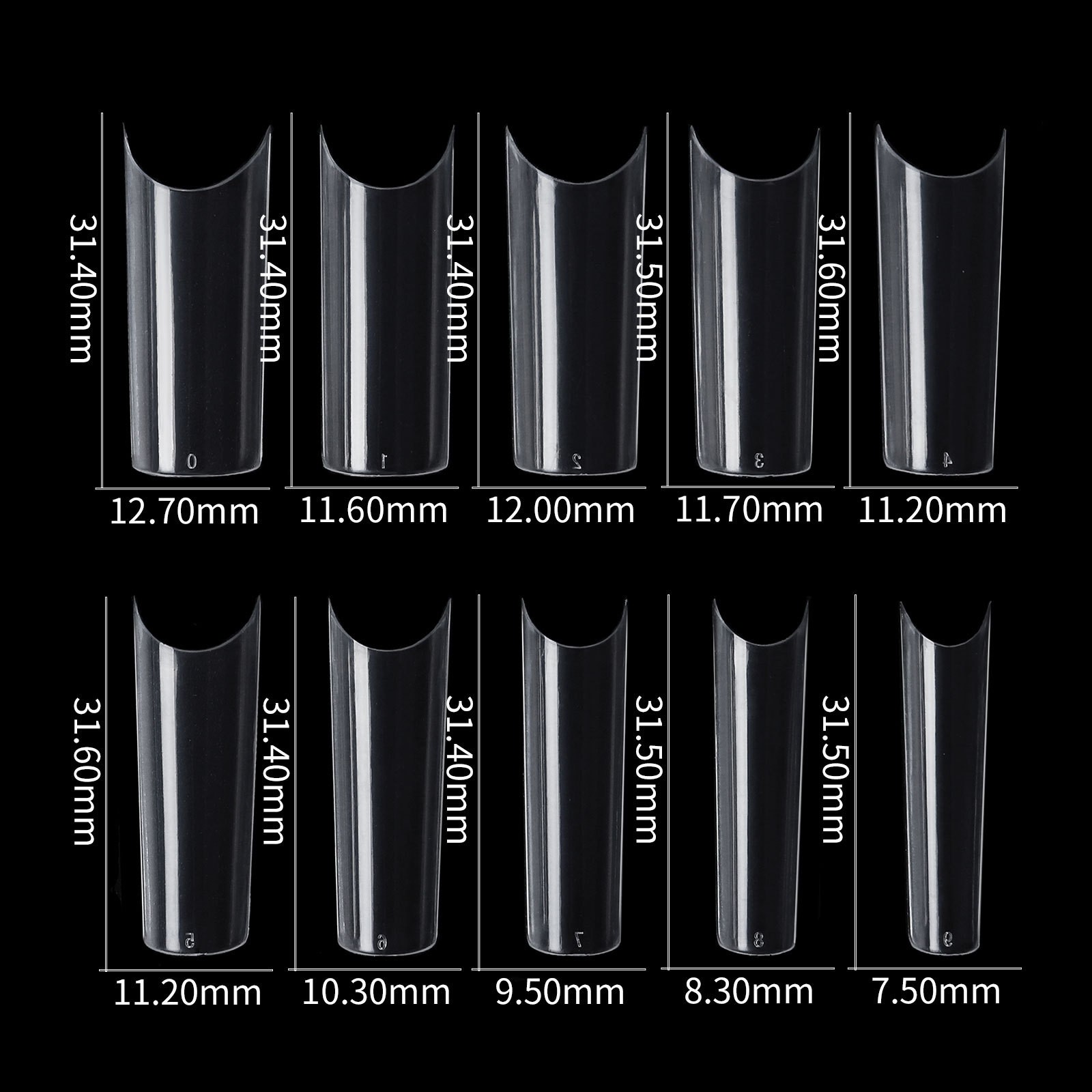 500Pcs/Bag XXL/M/S C Curve False Nail Tips Square Tip Gel Acrylic Nails 10 Sizes