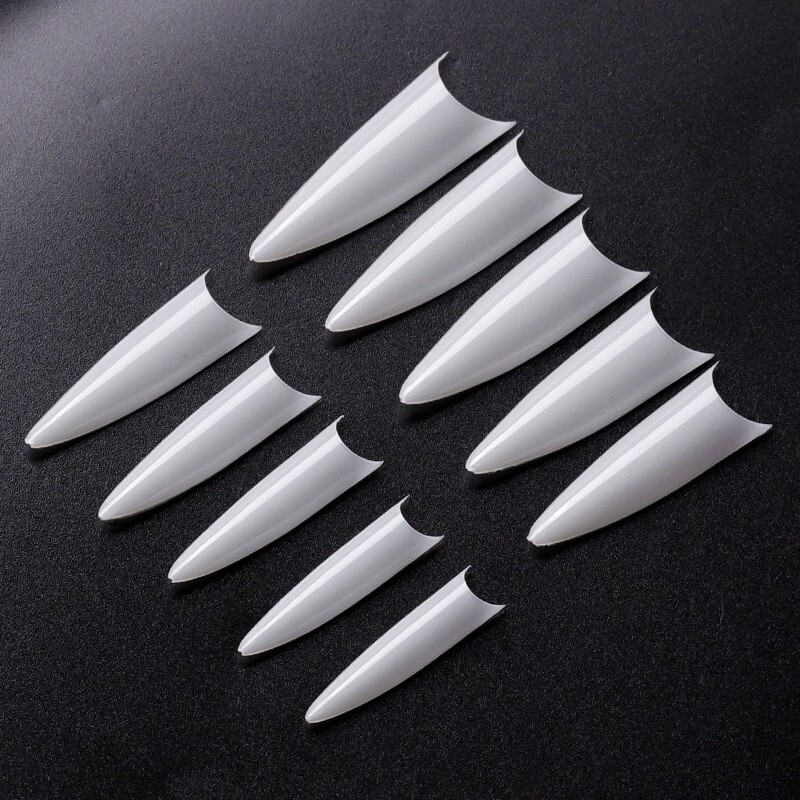 500pcs Long Stiletto Artificial False Nail Tips Curve Pointed Fake Nails Natural