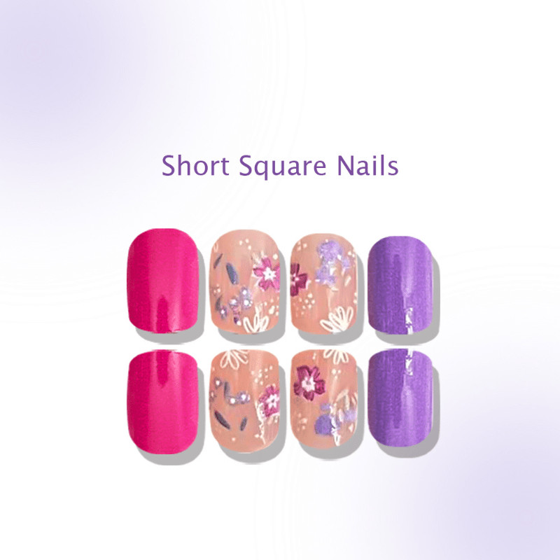 48 pieces of short square A rose pink purple floral tattered armor, nail art