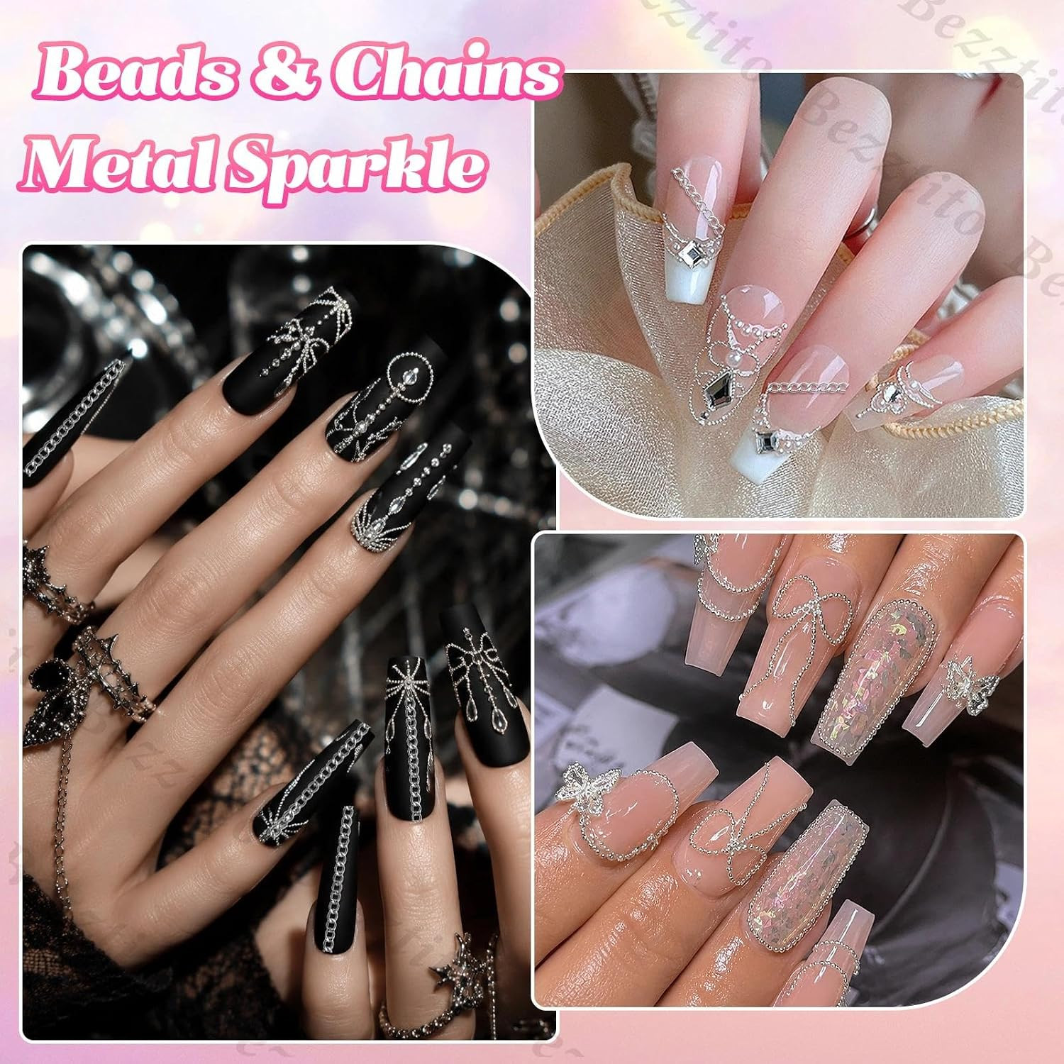 Silver Caviar Nail Beads 0.8-2Mm, Nail Chains & Metal Beads Acrylic Nails