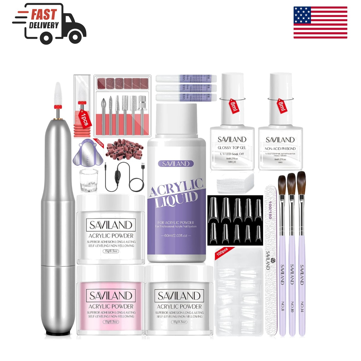 Professional Acrylic Nail Kit with Drill: 3 Powder Colors & Everything You Need