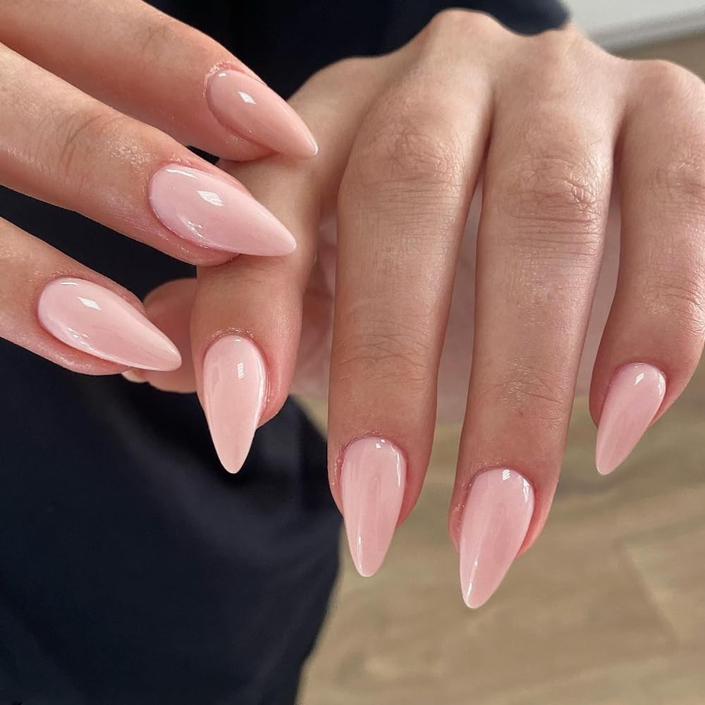 KQueenest Dusty Pink Press on Nails Medium Almond, Gel Fake Nails Press on, G…