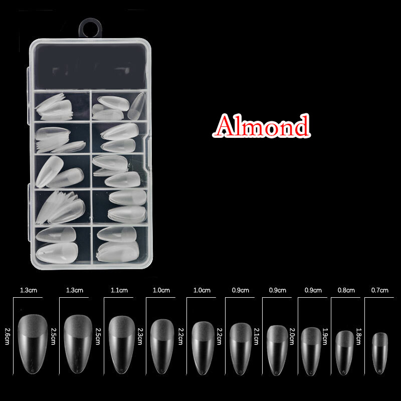 100 Pcs False Nail Tips Clear Nails Square Almonds Waterdrop Sanding Frosted DIY