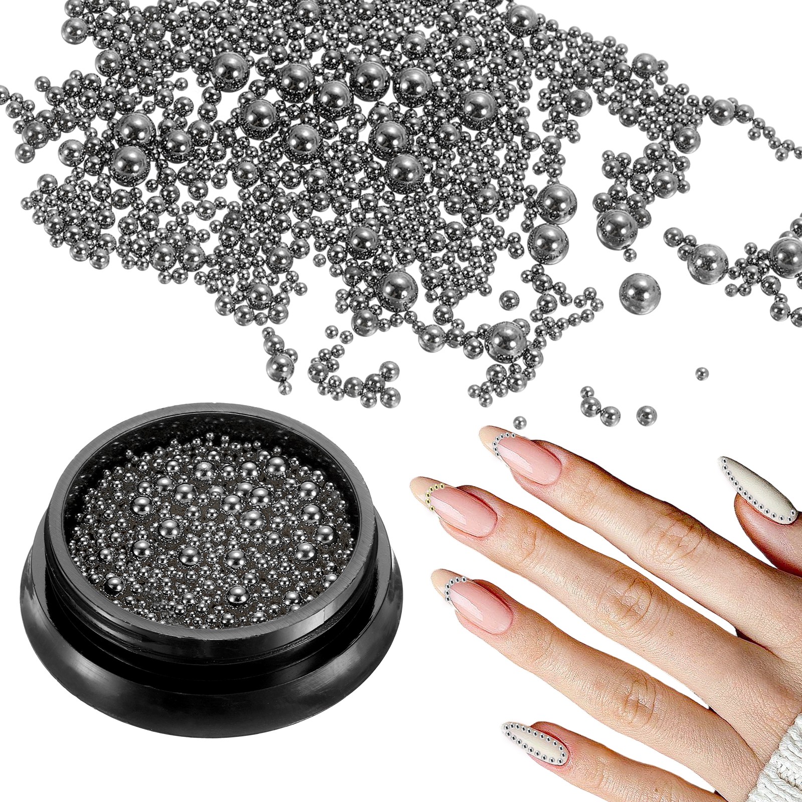Nail Art Beads Mix Mini Metal Caviar Nails Beads Ball for DIY Craft, Black