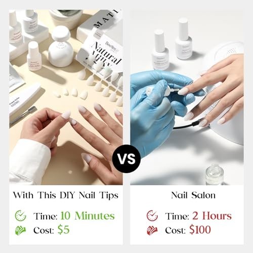 Natural Milky White Nail Tips – 160PCS Short Almond Full Cover Gel Nails, DIY Ma