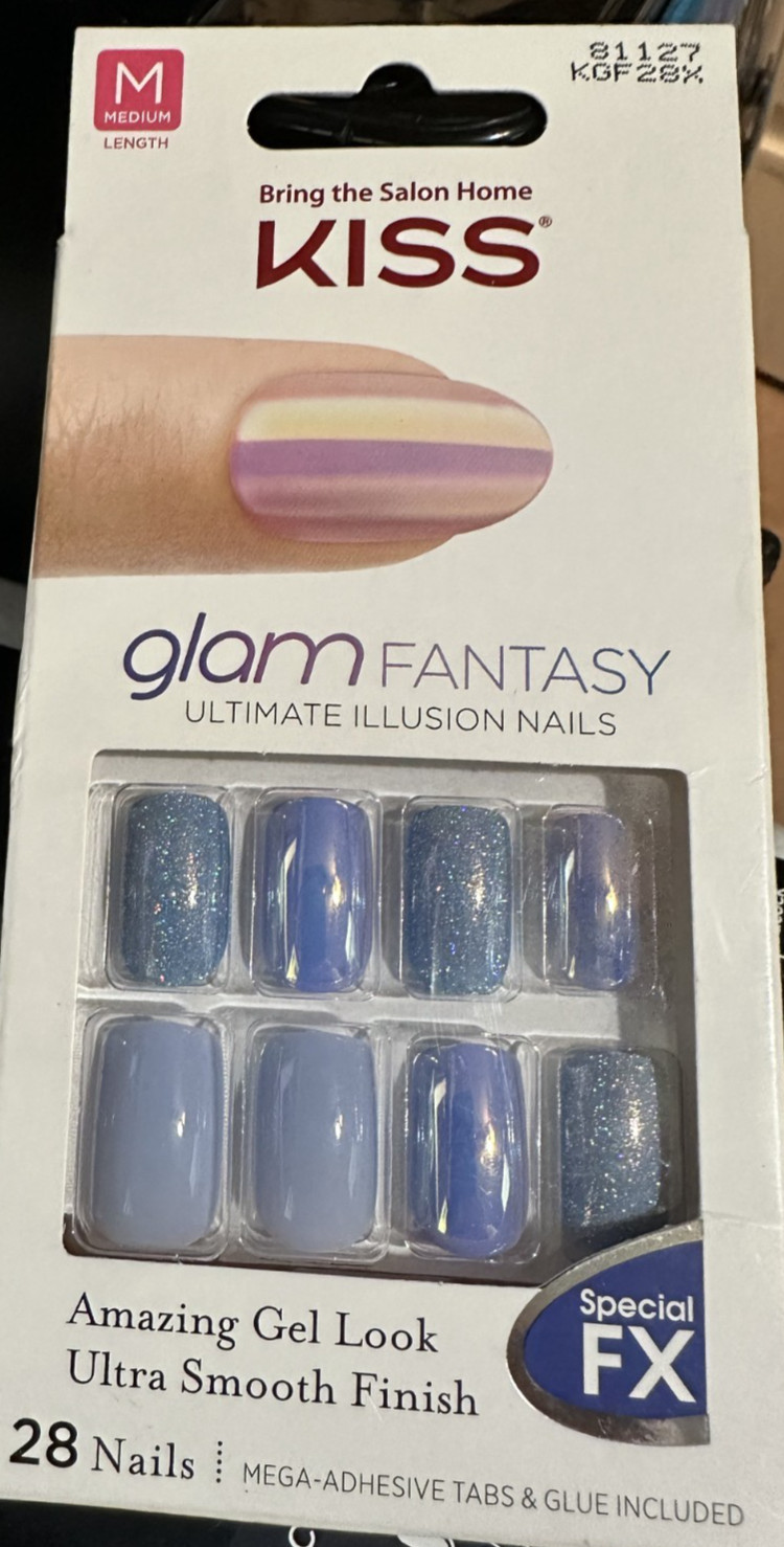 Impress! Kiss Manicure Nails Blue Glitter Holo marble gloss Color square Medium
