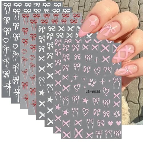 Heart Bows Nail Art Stickers Valentine’s Day Nail Supplies 3D Self Christmas 5