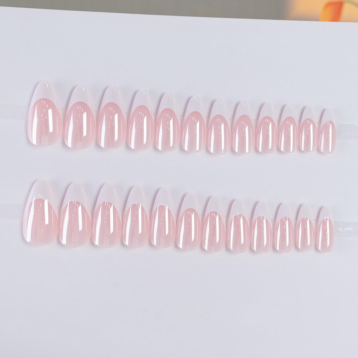 Press On Nails Almond Fake Nails French Tip False Nails Press ons Medium Glue on