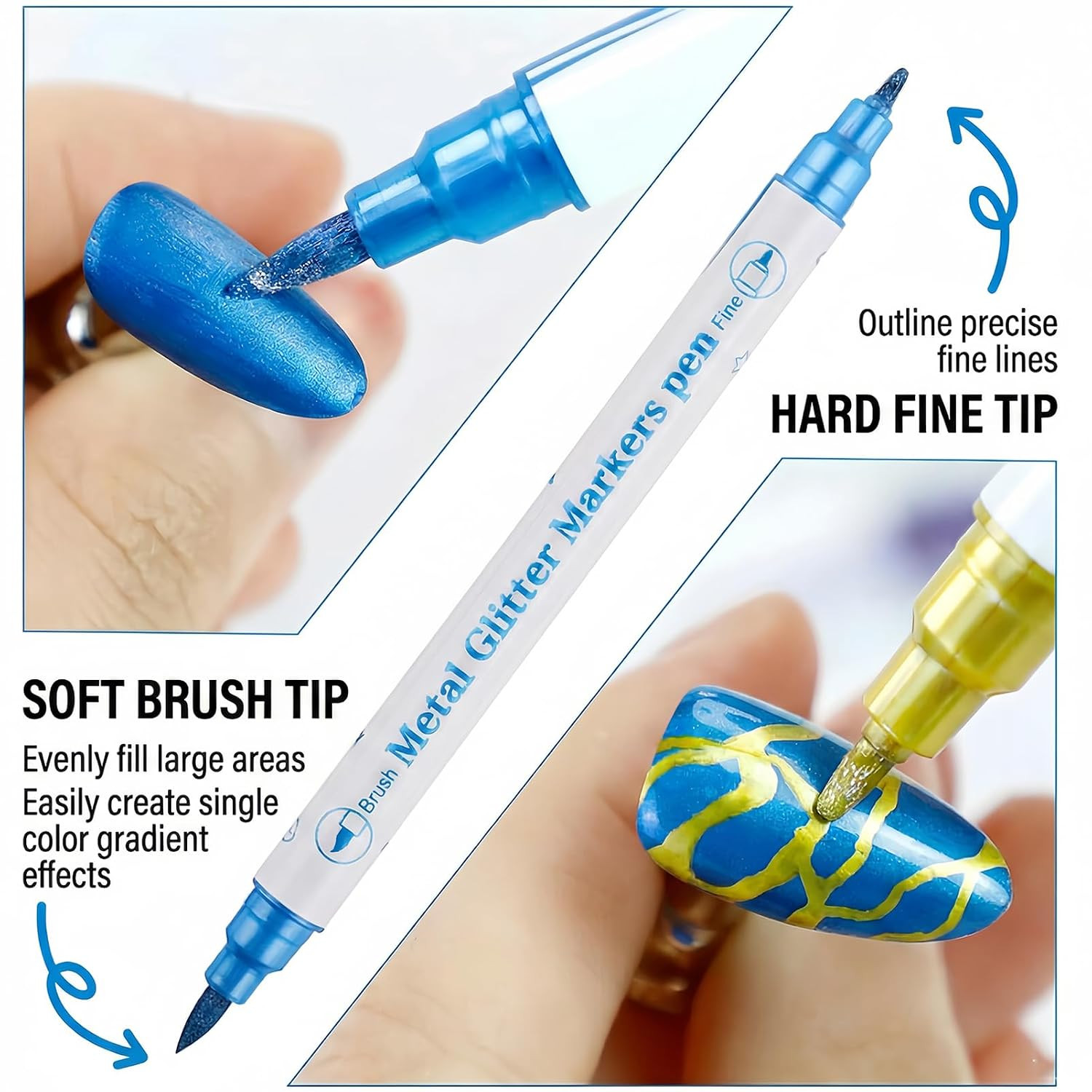 10 Colors Nail Art Pens Set, Dual Tip Metallic Nail Art Markers