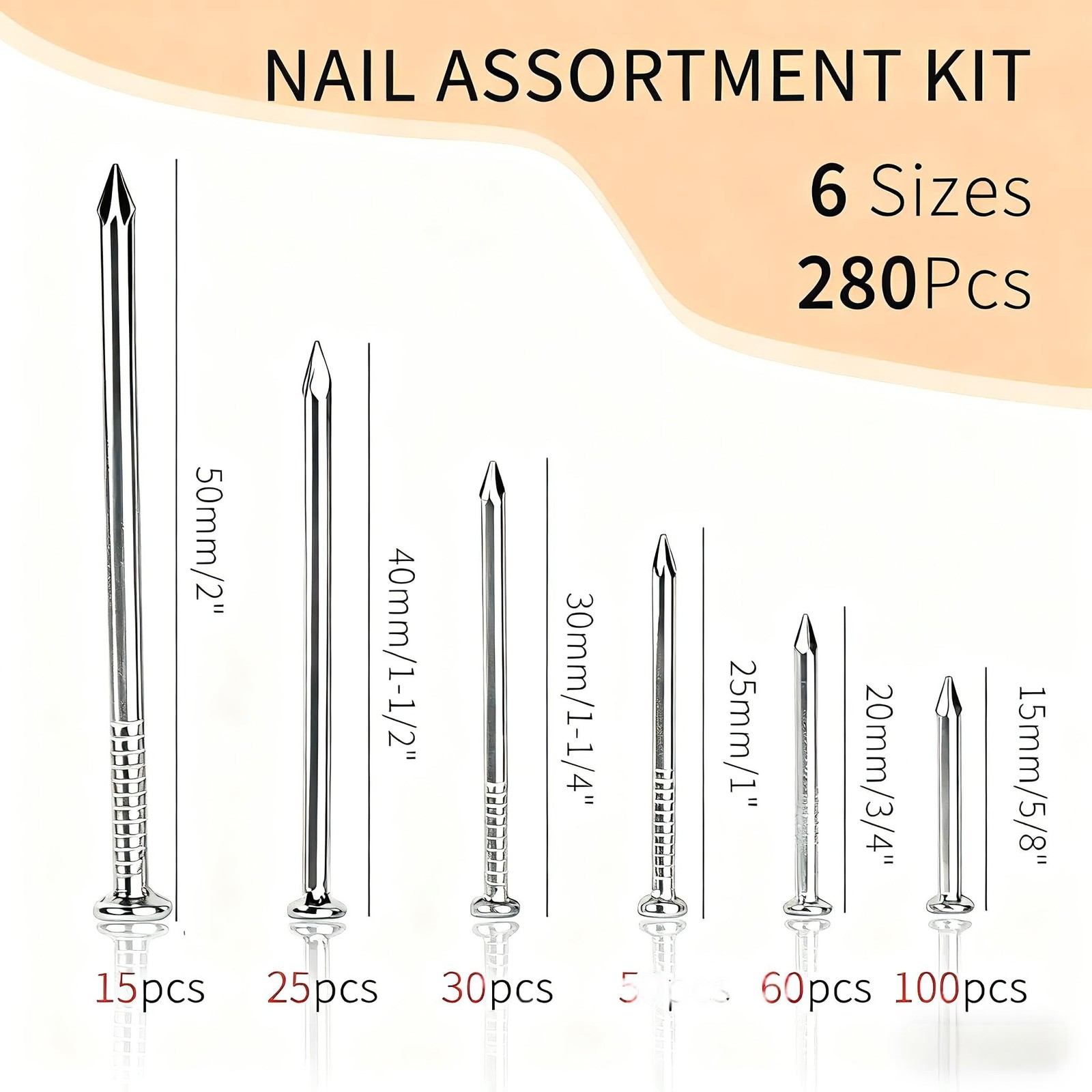 Ywmimn 280 Pcs Nail Assortment Kit, 6 Sizes Finishing Nails for Hanging…