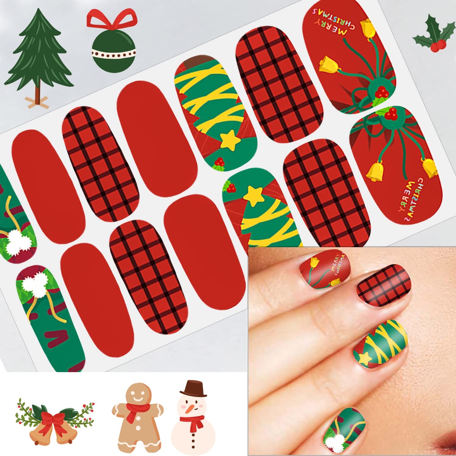 20 Sheets Christmas Nail Polish Strips Full Nail Wraps for Women Girls Nail A…