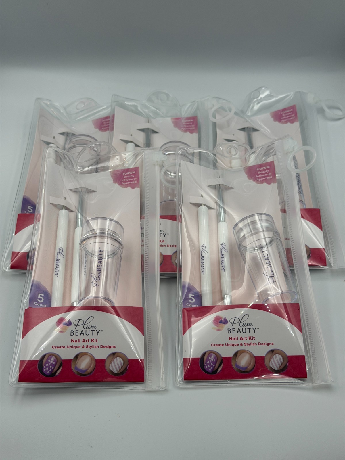 LOT OF 5 Nail Art Kit (Stencil Stamp, Dotting Tool, Paint Brush) for Manicures
